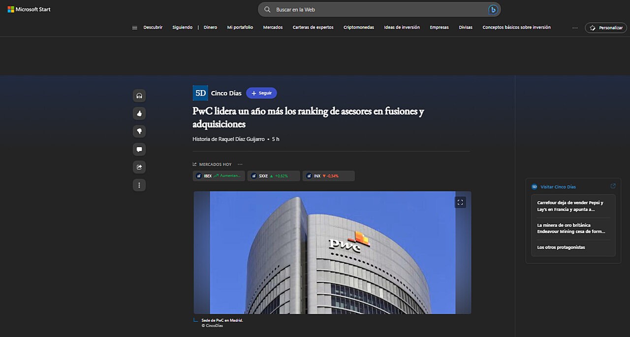PwC lidera un ao ms los ranking de asesores en fusiones y adquisiciones